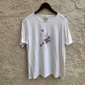 The Quacker Factory Beaded Butterfly Tee Size Womens Large